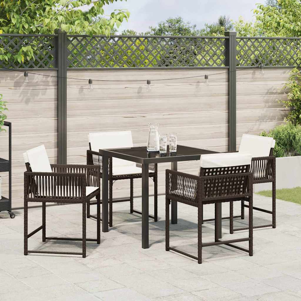 Garden Dining Set 5 pcs Brown Poly Rattan