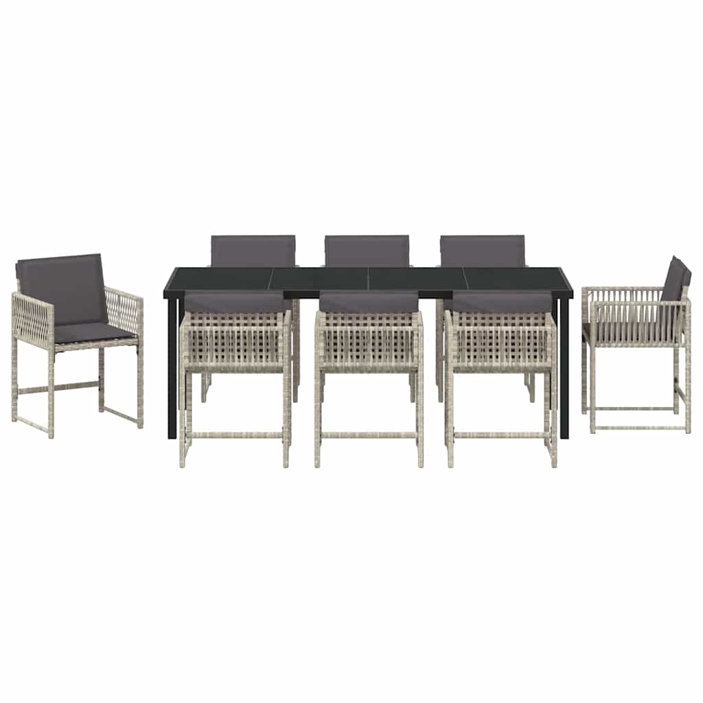 Garden Dining Set 9 pcs Light Grey Poly Rattan