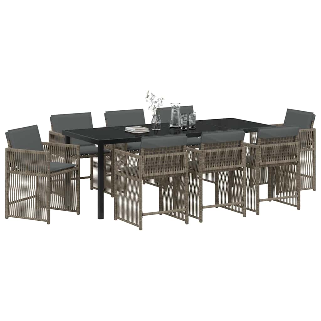 Garden Dining Set 9 pcs Grey Poly Rattan