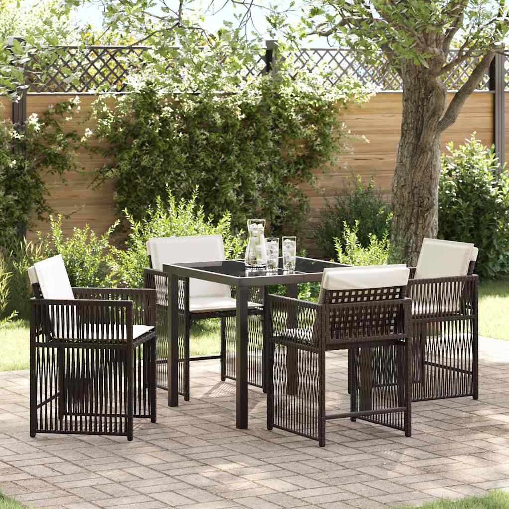 Garden Dining Set 5 pcs Brown Poly Rattan