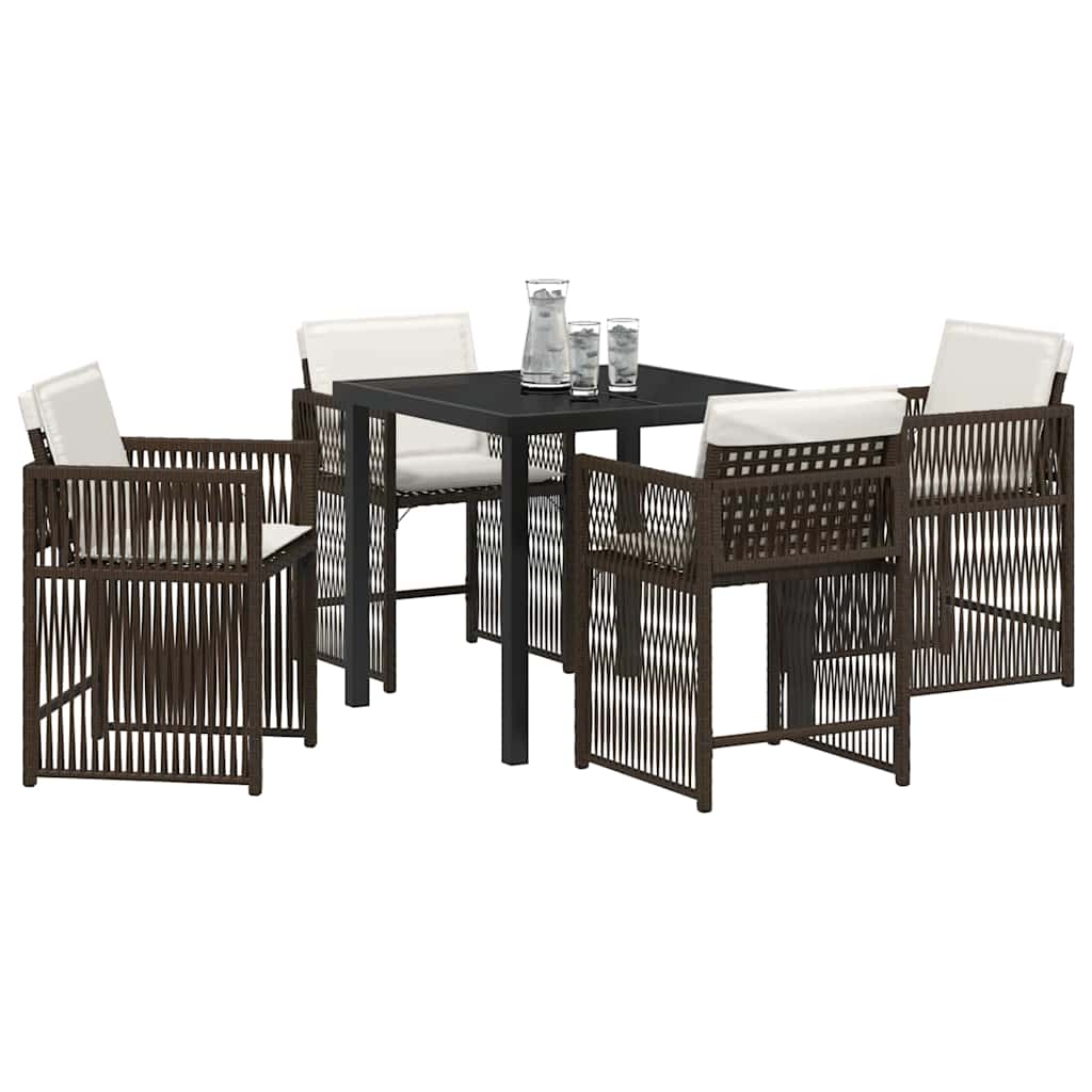 Garden Dining Set 5 pcs Brown Poly Rattan