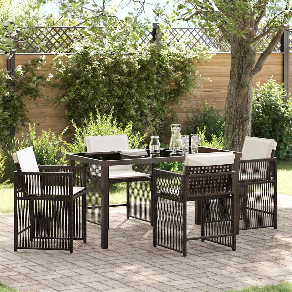 Garden Dining Set 5 pcs Brown Poly Rattan