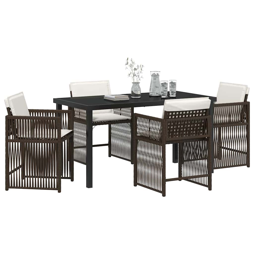 Garden Dining Set 5 pcs Brown Poly Rattan