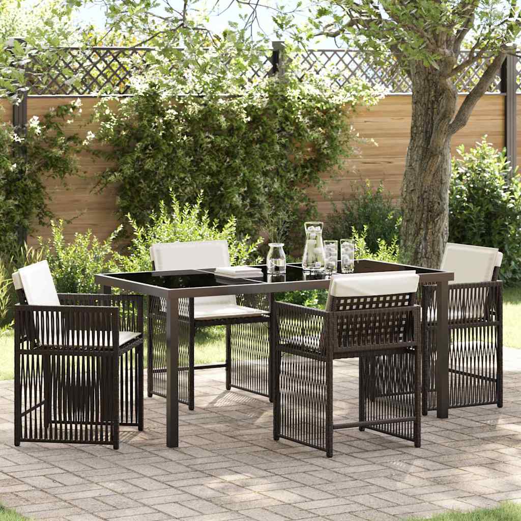 Garden Dining Set 5 pcs Brown Poly Rattan