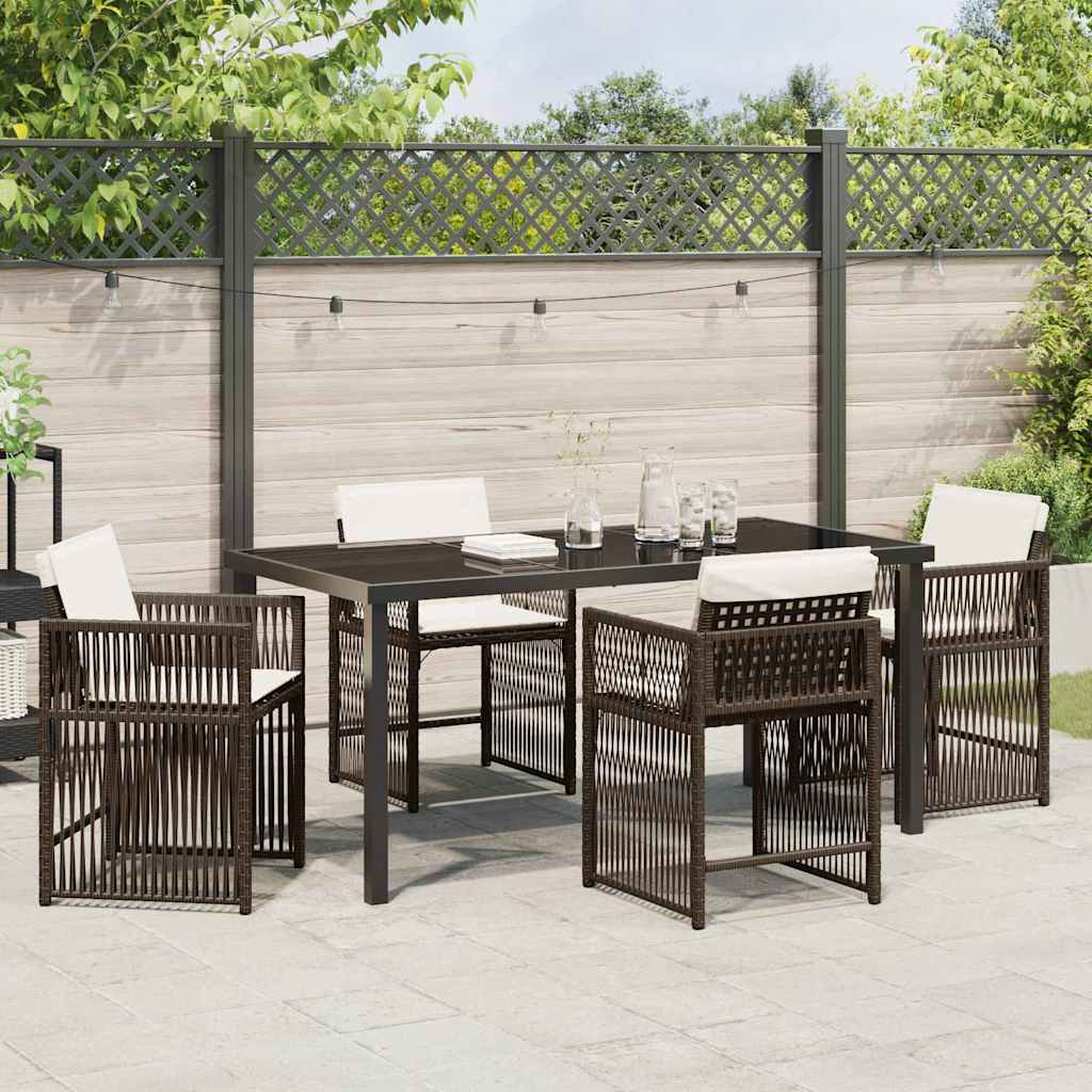 Garden Dining Set 5 pcs Brown Poly Rattan