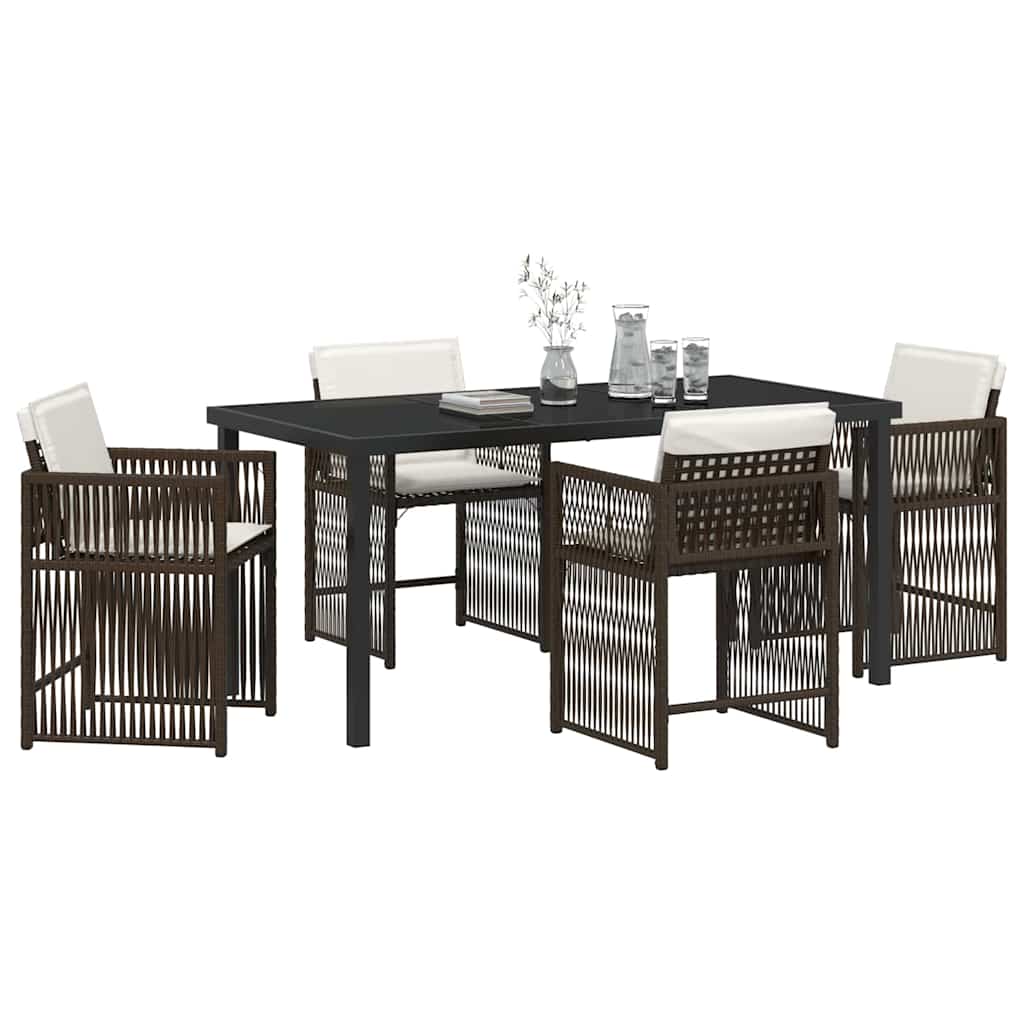 Garden Dining Set 5 pcs Brown Poly Rattan