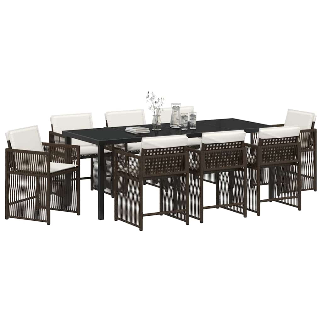 Garden Dining Set 9 pcs Brown Poly Rattan