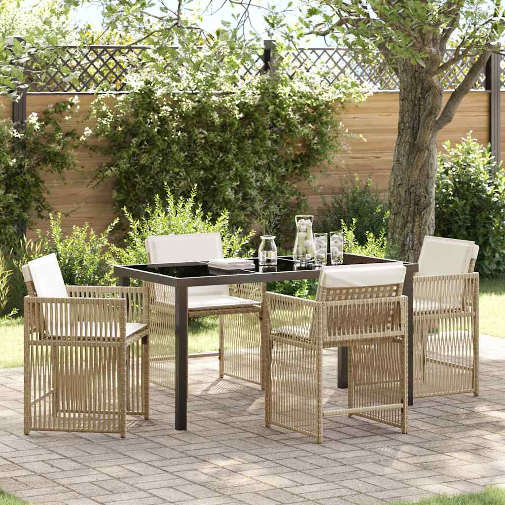 Garden Dining Set 5 pcs Beige Poly Rattan