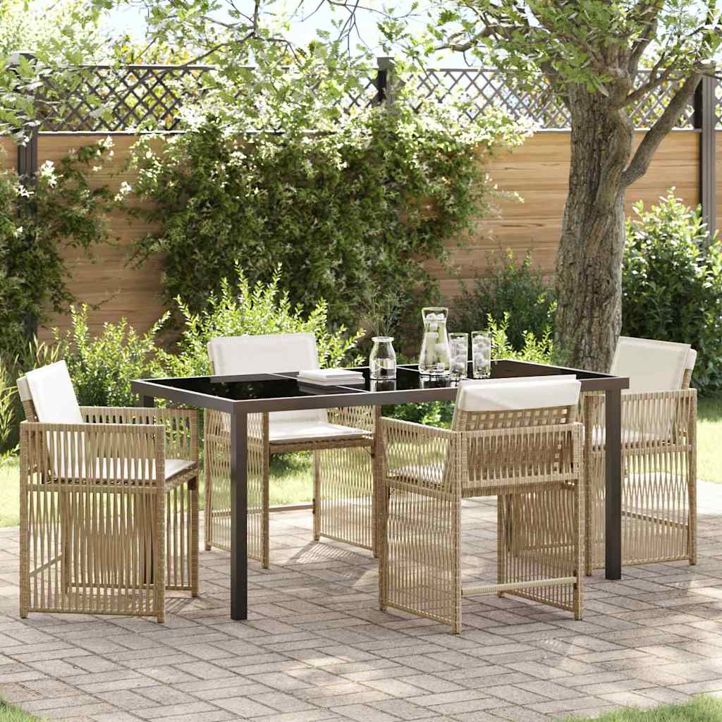 Garden Dining Set 5 pcs Beige Poly Rattan