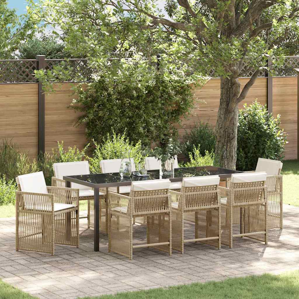 Garden Dining Set 9 pcs Beige Poly Rattan
