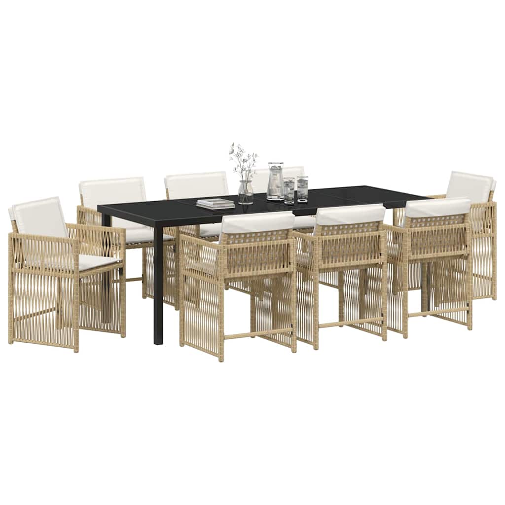 Garden Dining Set 9 pcs Beige Poly Rattan