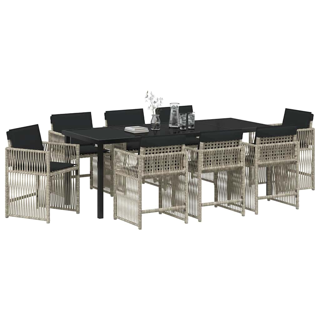 Garden Dining Set 9 pcs Light Grey Poly Rattan