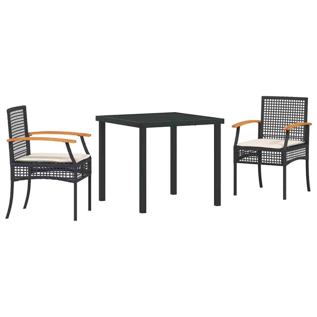 Garden Dining Set 3 pcs Black Poly Rattan