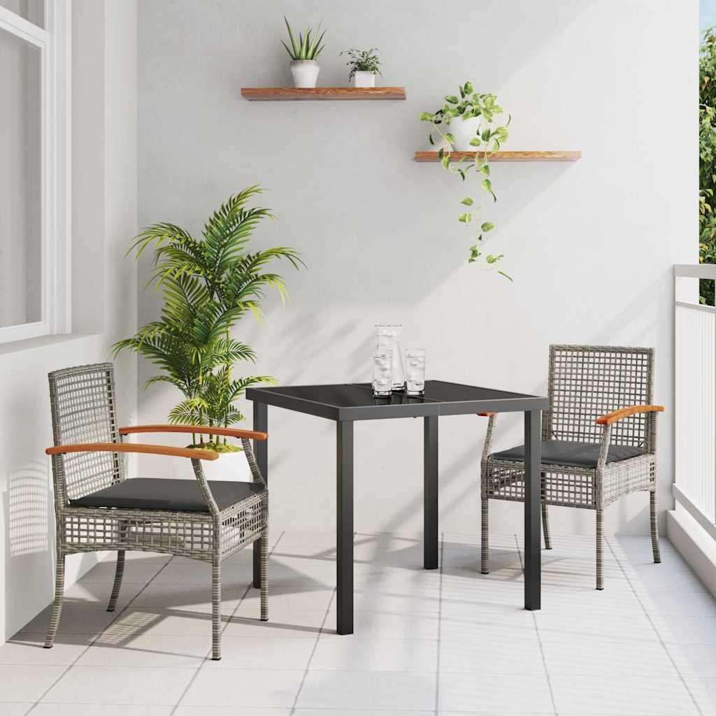 Garden Dining Set 3 pcs Grey Poly Rattan