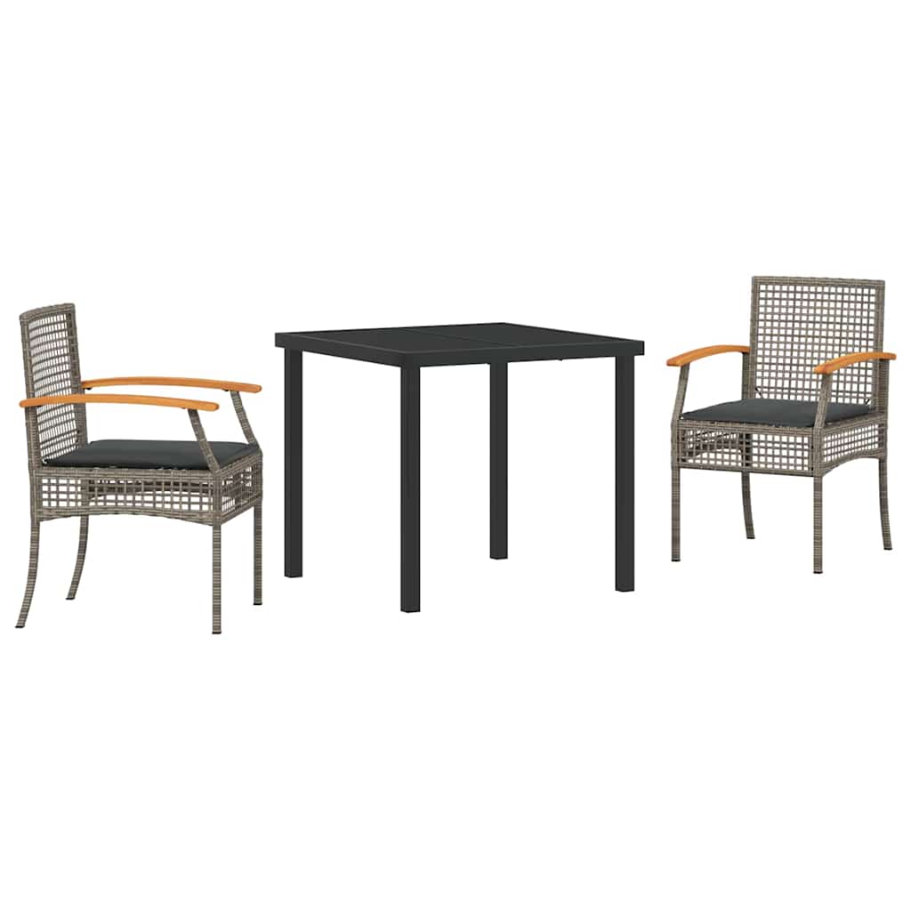 Garden Dining Set 3 pcs Grey Poly Rattan