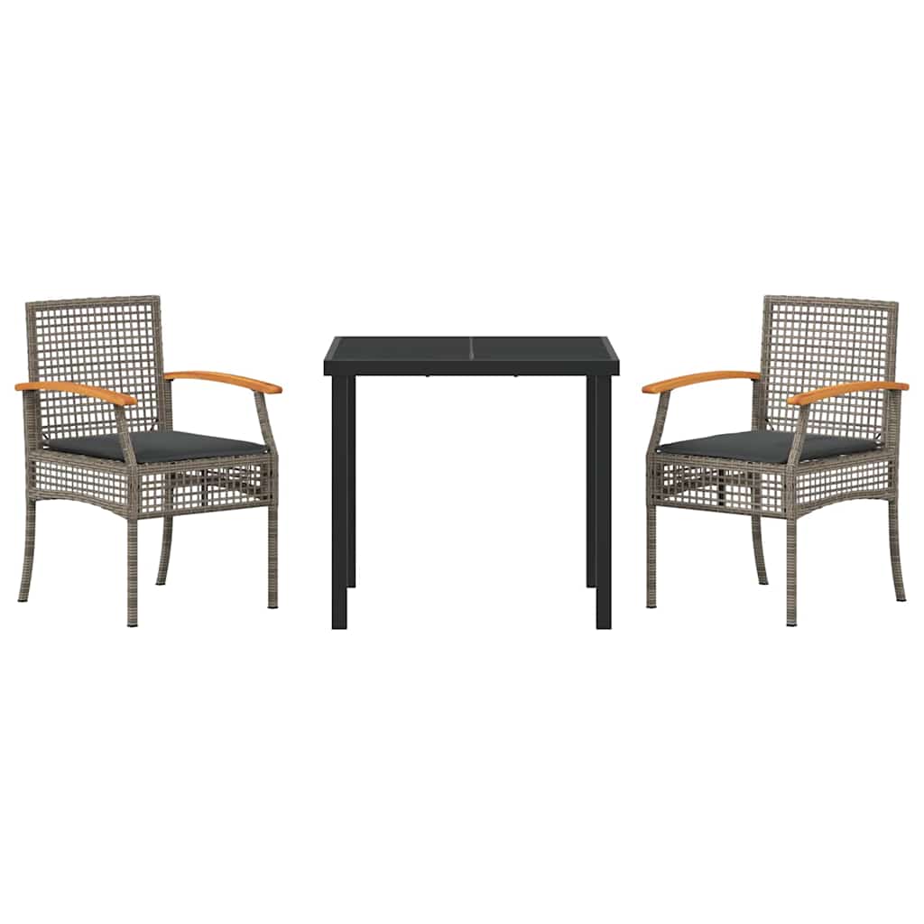 Garden Dining Set 3 pcs Grey Poly Rattan