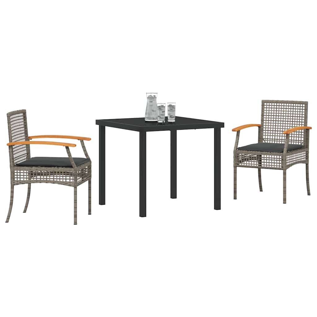 Garden Dining Set 3 pcs Grey Poly Rattan
