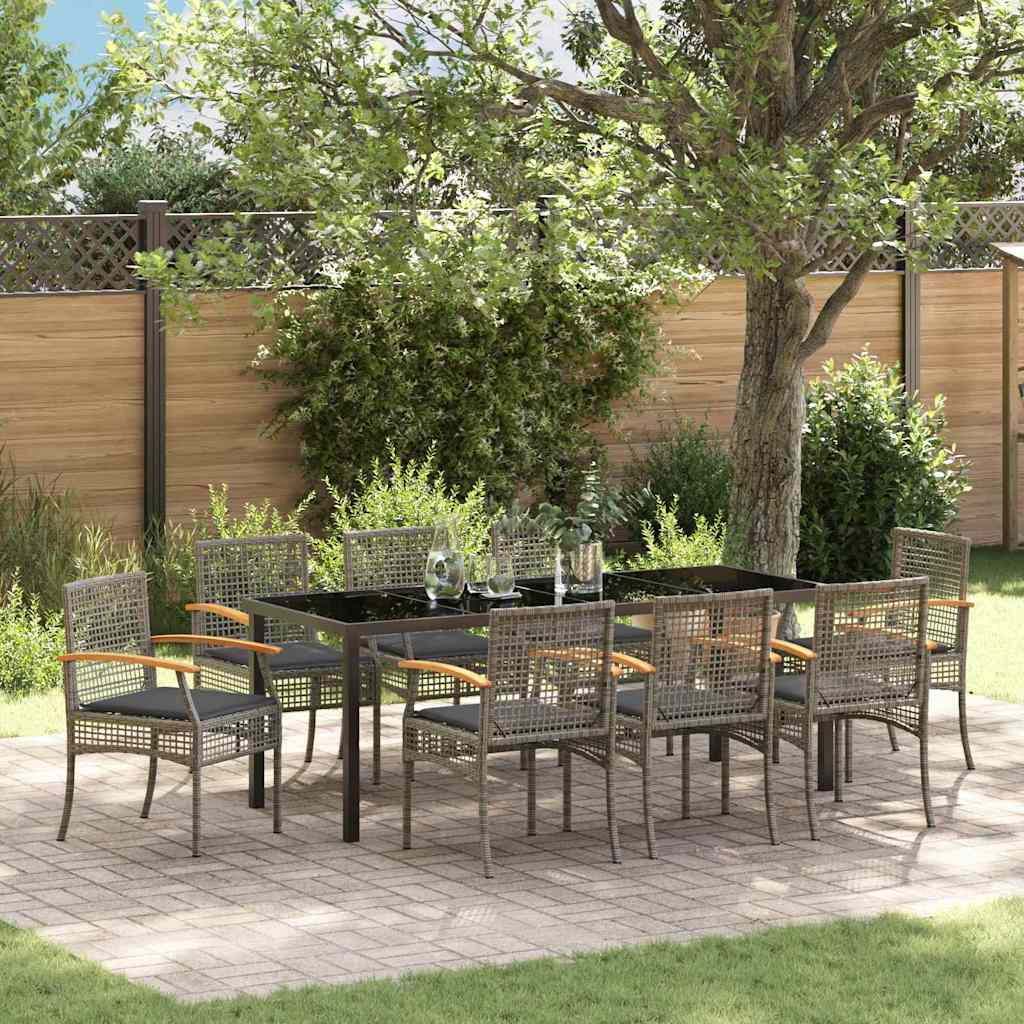Garden Dining Set 9 pcs Grey Poly Rattan