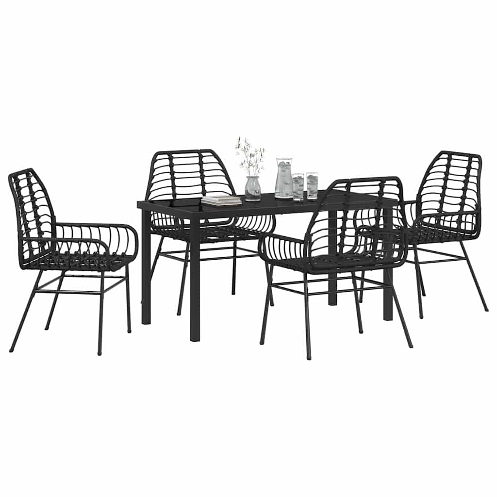 Garden Dining Set 5 pcs Black Poly Rattan