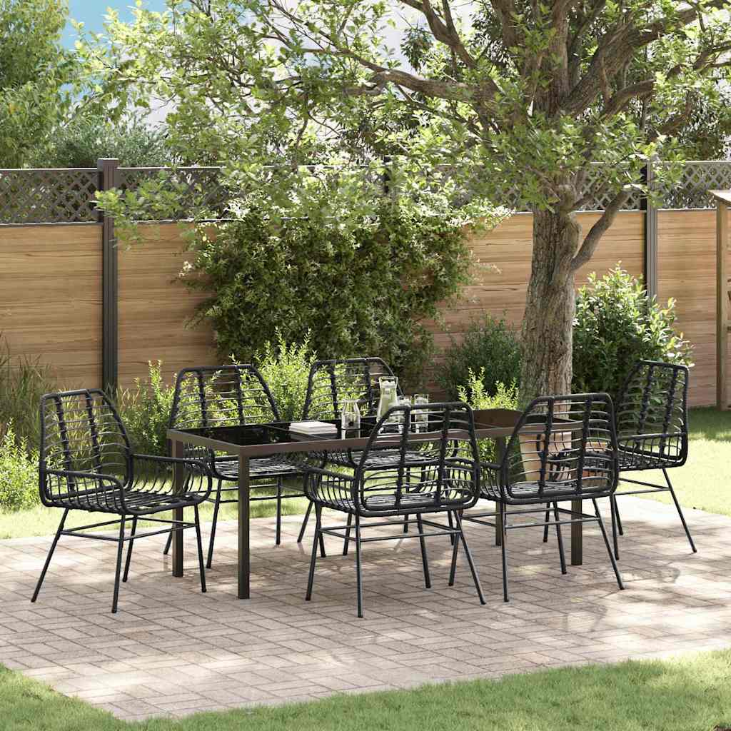 Garden Dining Set 7 pcs Black Poly Rattan