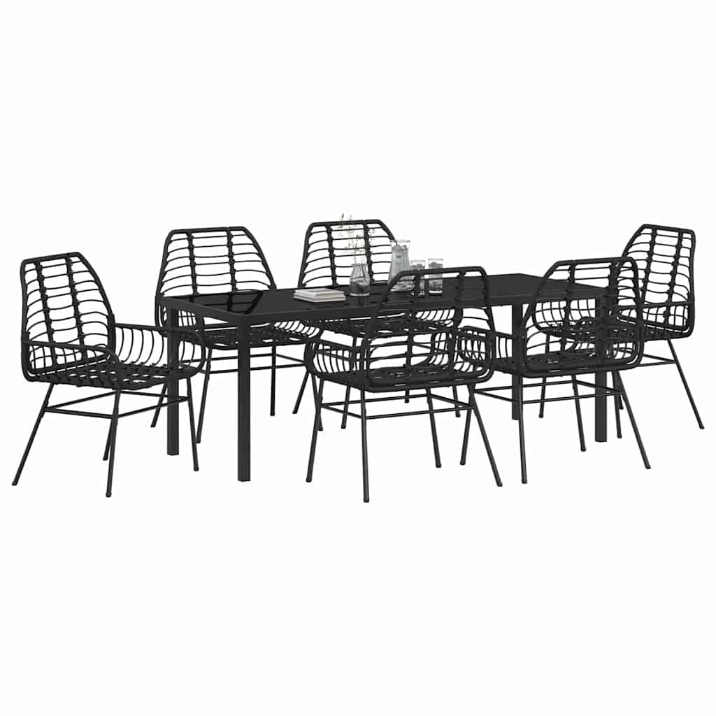 Garden Dining Set 7 pcs Black Poly Rattan