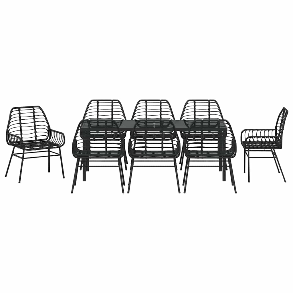 Garden Dining Set 9 pcs Black Poly Rattan