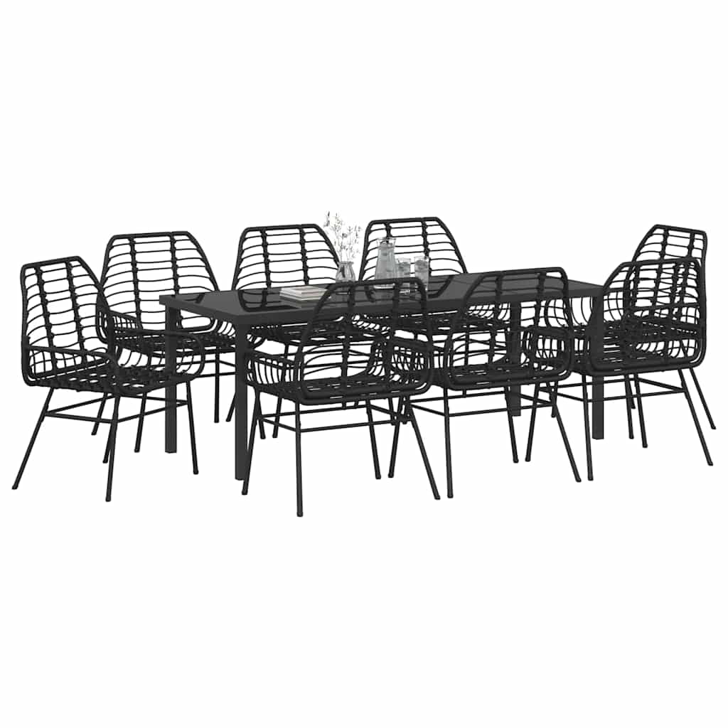 Garden Dining Set 9 pcs Black Poly Rattan