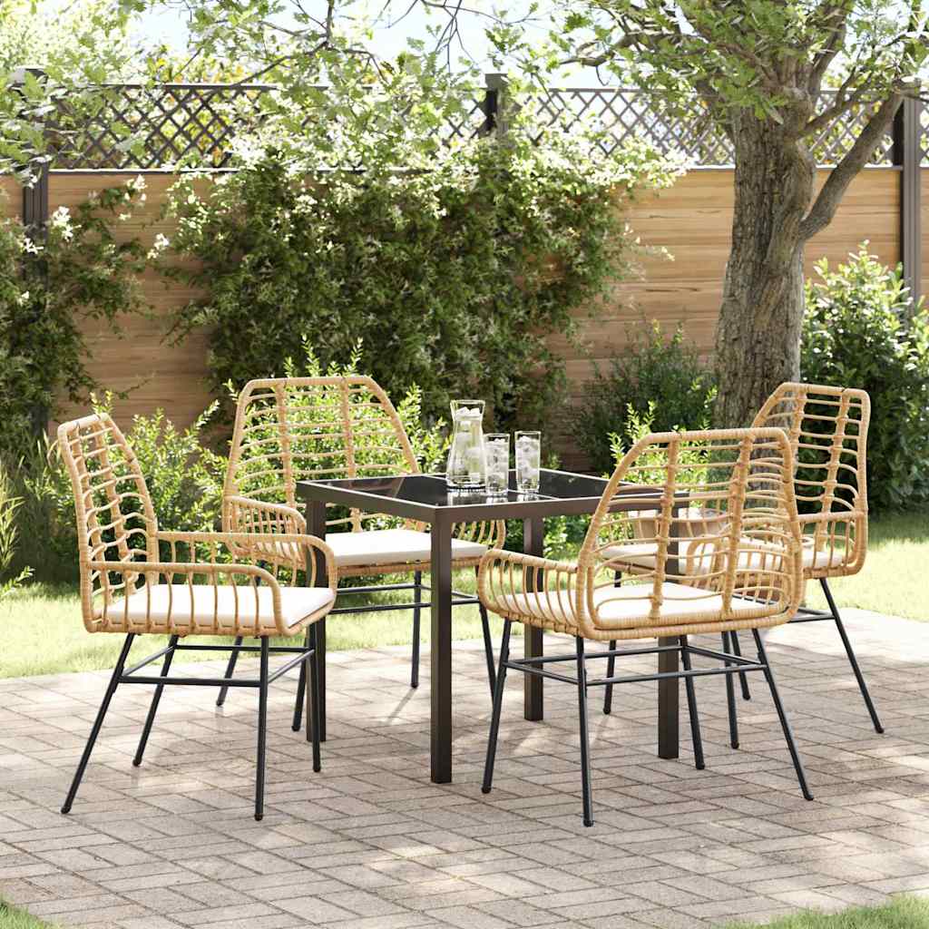 Garden Dining Set 5 pcs Brown Poly Rattan