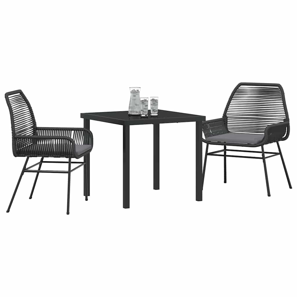 Garden Dining Set 3 pcs Black Poly Rattan
