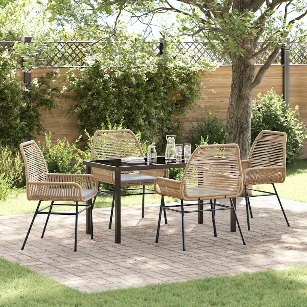 Garden Dining Set 5 pcs Brown Poly Rattan