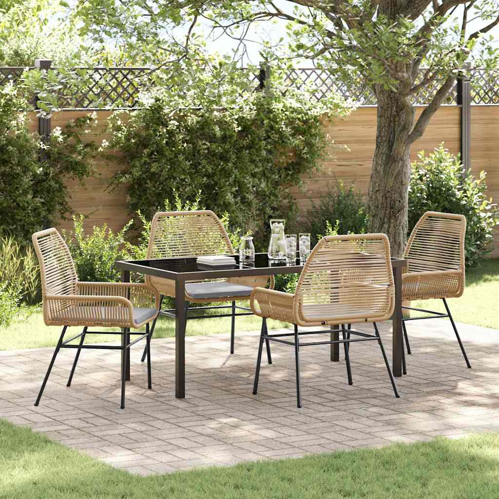 Garden Dining Set 5 pcs Brown Poly Rattan