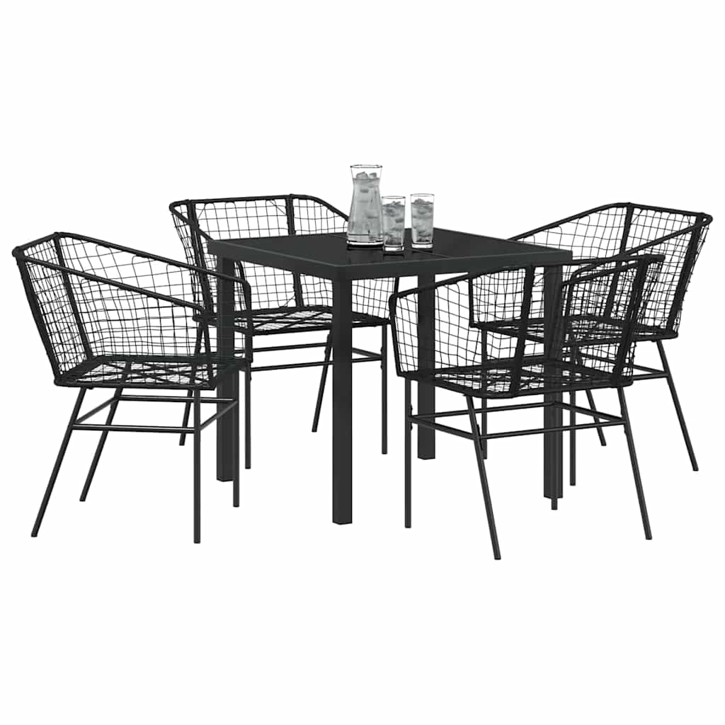 Garden Dining Set 5 pcs Black Poly Rattan