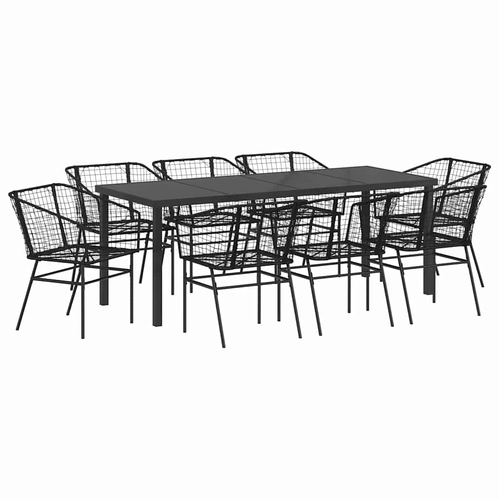 Garden Dining Set 9 pcs Black Poly Rattan