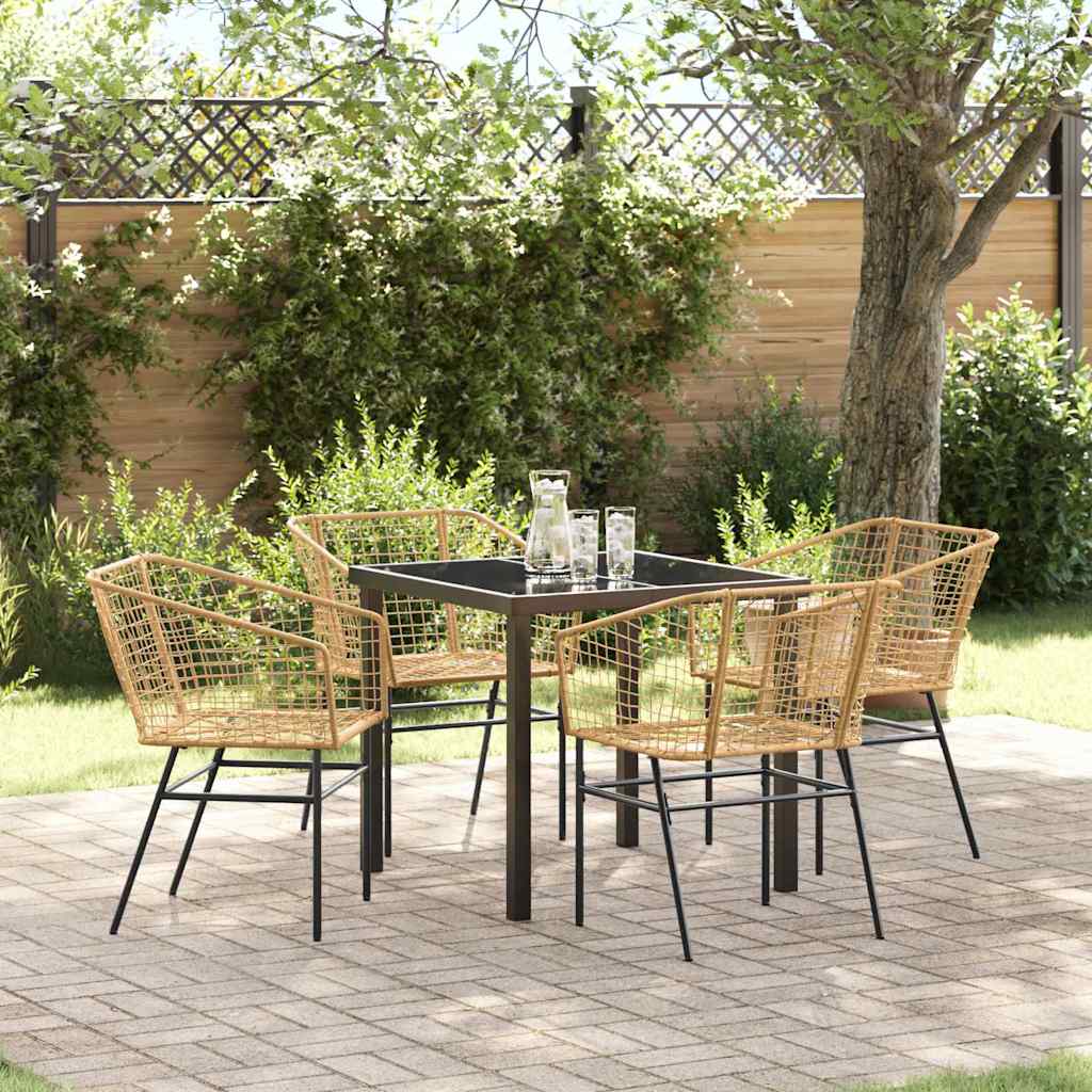 Garden Dining Set 5 pcs Brown Poly Rattan