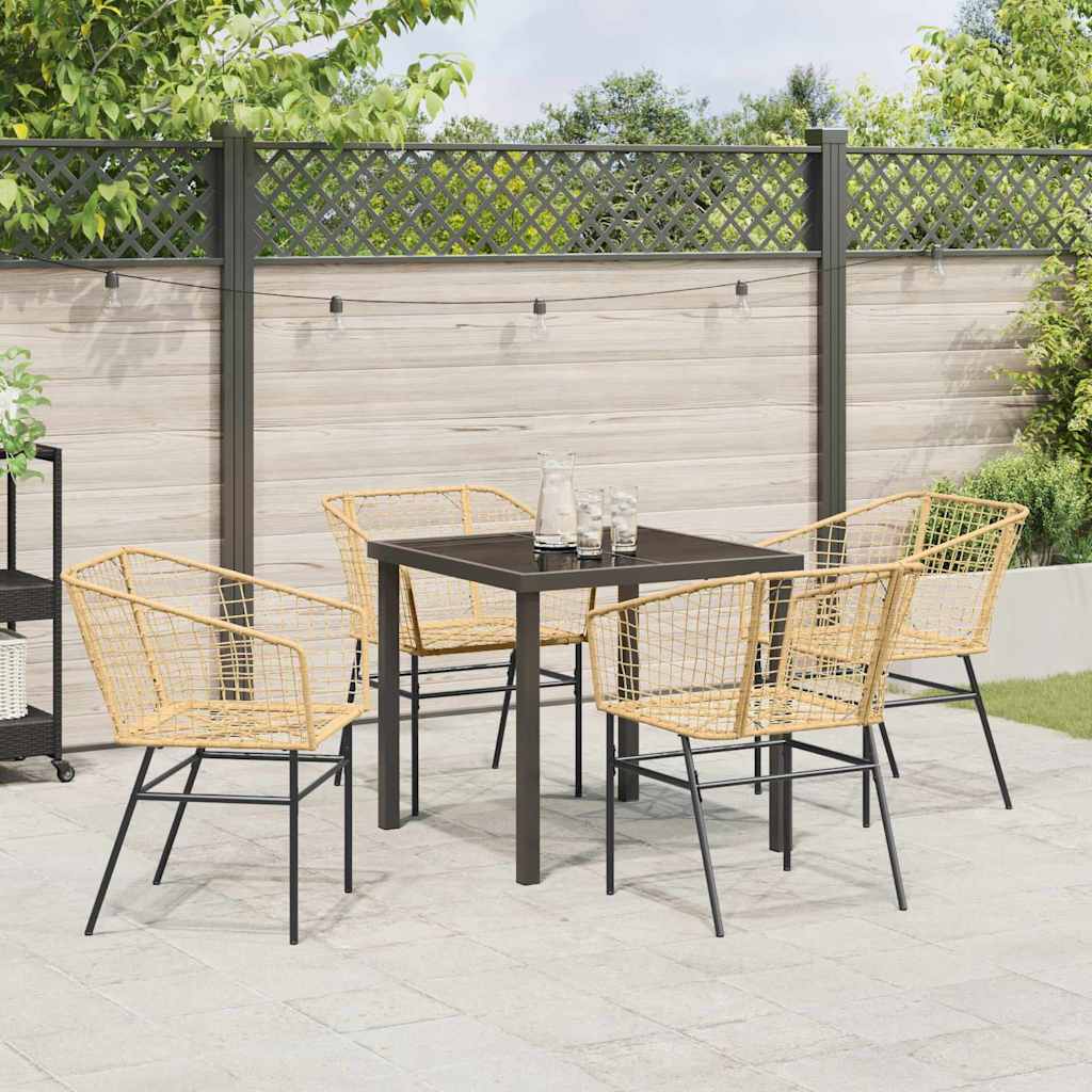 Garden Dining Set 5 pcs Brown Poly Rattan