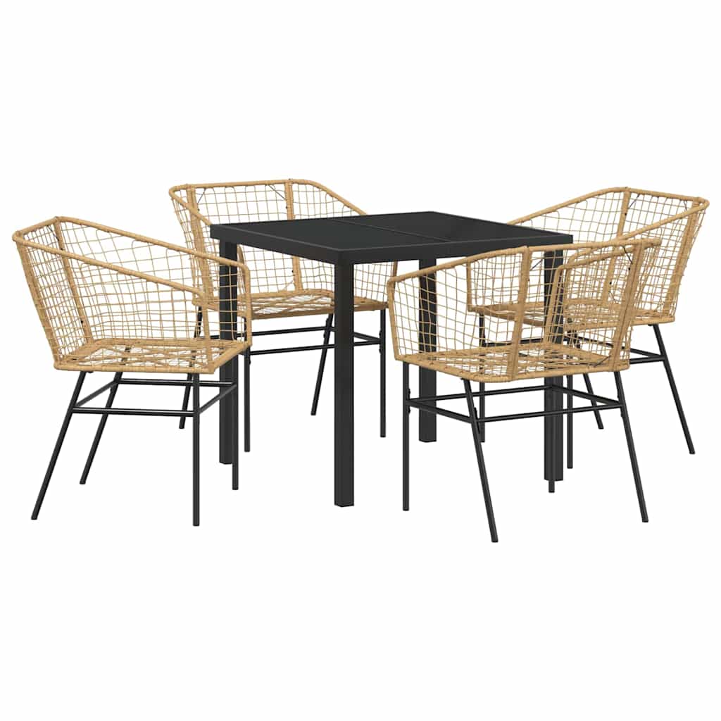 Garden Dining Set 5 pcs Brown Poly Rattan