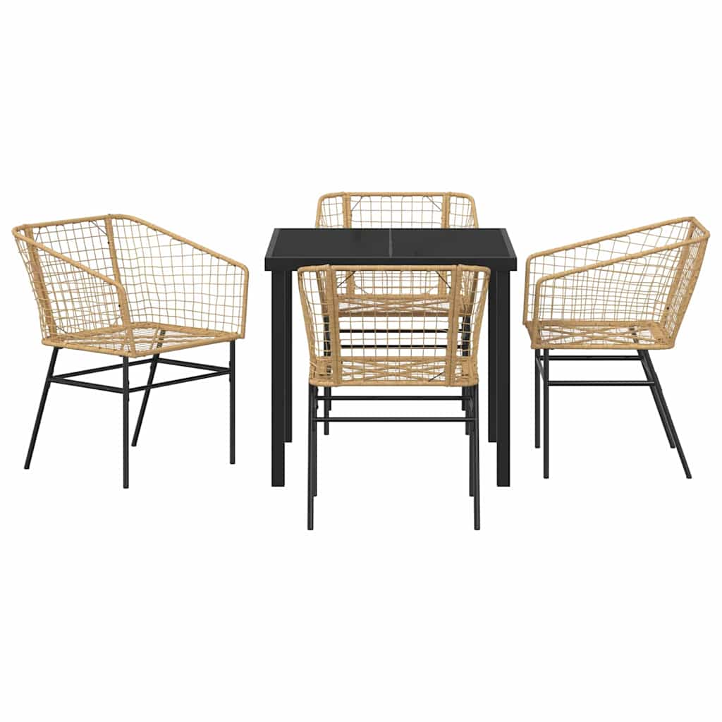 Garden Dining Set 5 pcs Brown Poly Rattan