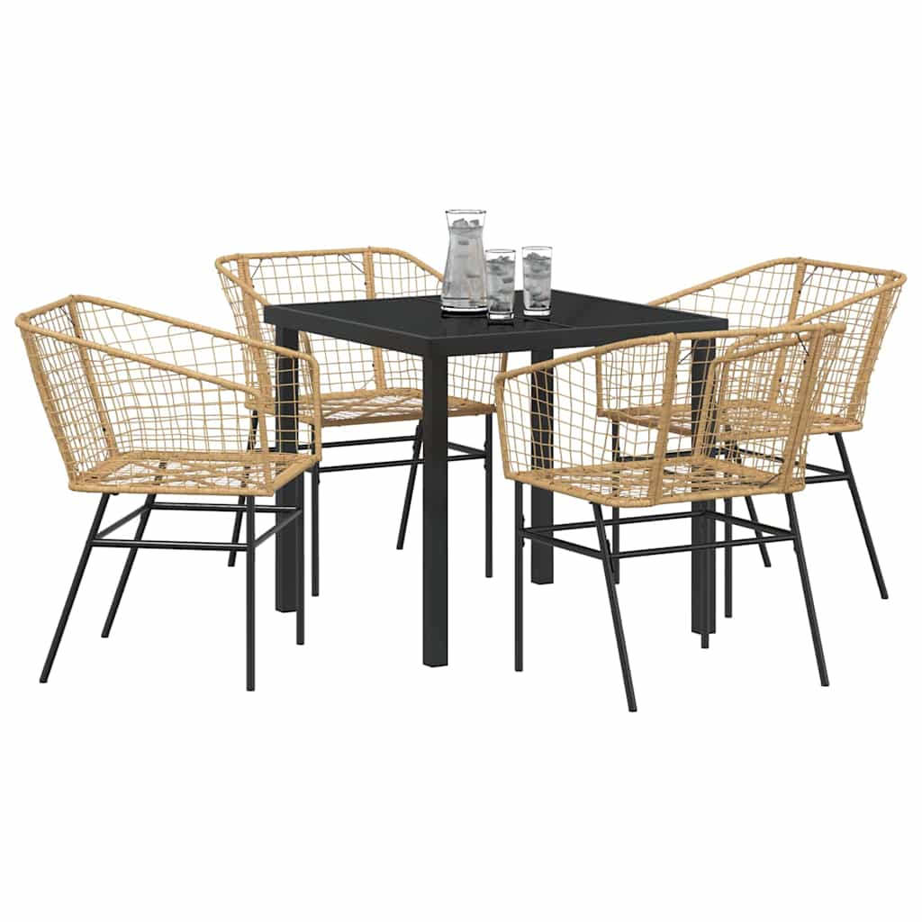 Garden Dining Set 5 pcs Brown Poly Rattan