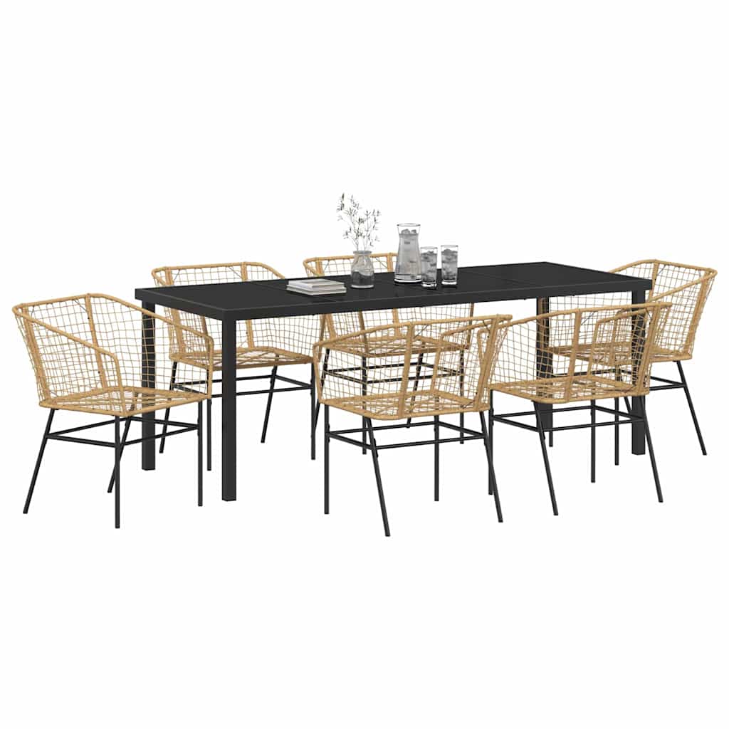 Garden Dining Set 7 pcs Brown Poly Rattan
