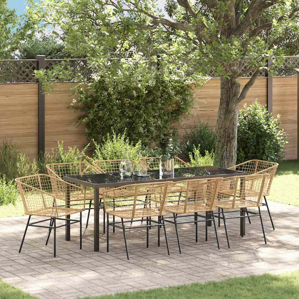 Garden Dining Set 9 pcs Brown Poly Rattan