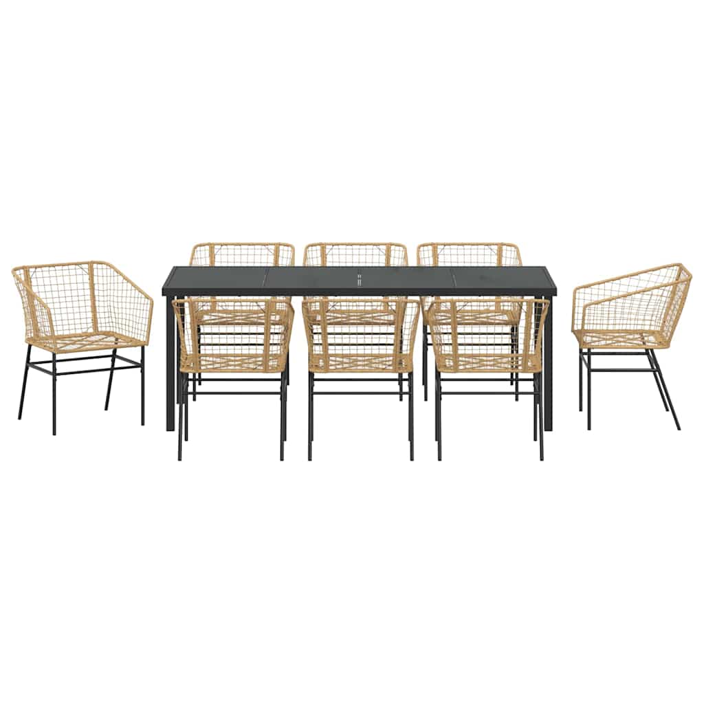 Garden Dining Set 9 pcs Brown Poly Rattan
