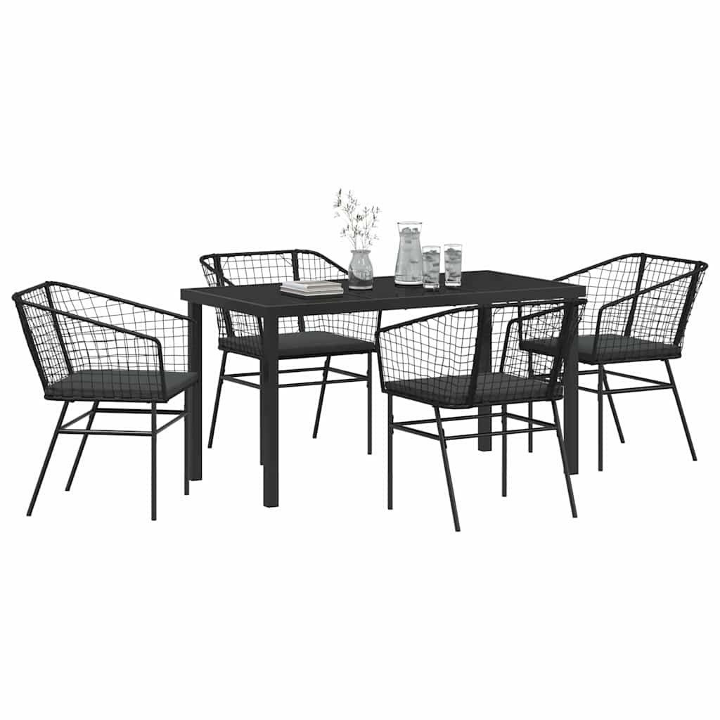 Garden Dining Set 5 pcs Black Poly Rattan