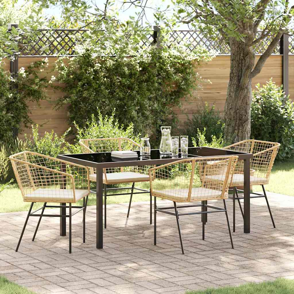 Garden Dining Set 5 pcs Brown Poly Rattan