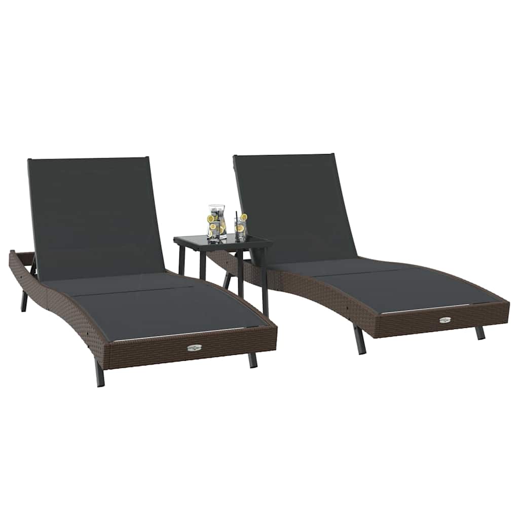 Sun Loungers 3 pcs Brown 40 x 40 x 40.5 cm Poly Rattan