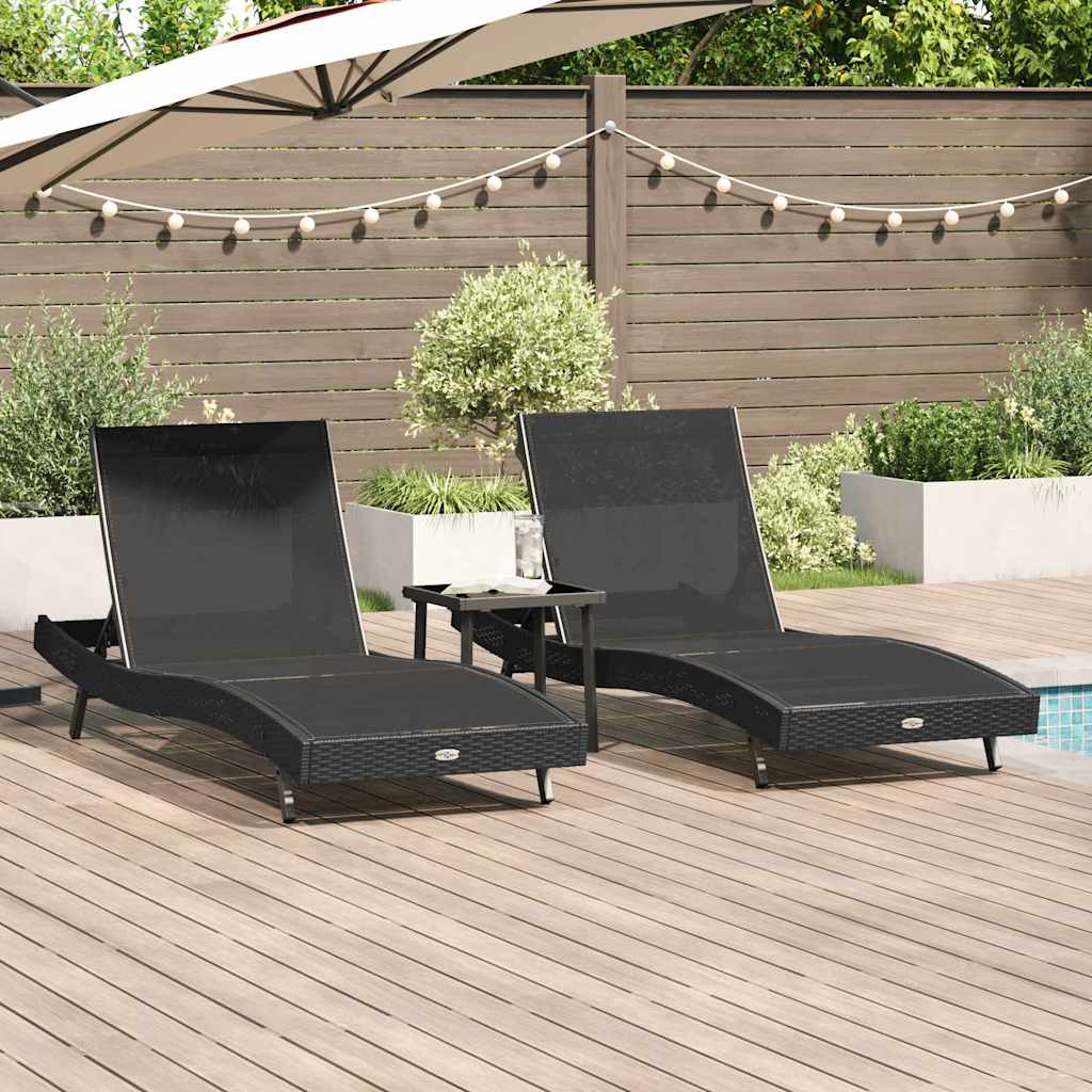 Sun Loungers 3 pcs Black 40 x 40 x 40.5 cm Poly Rattan