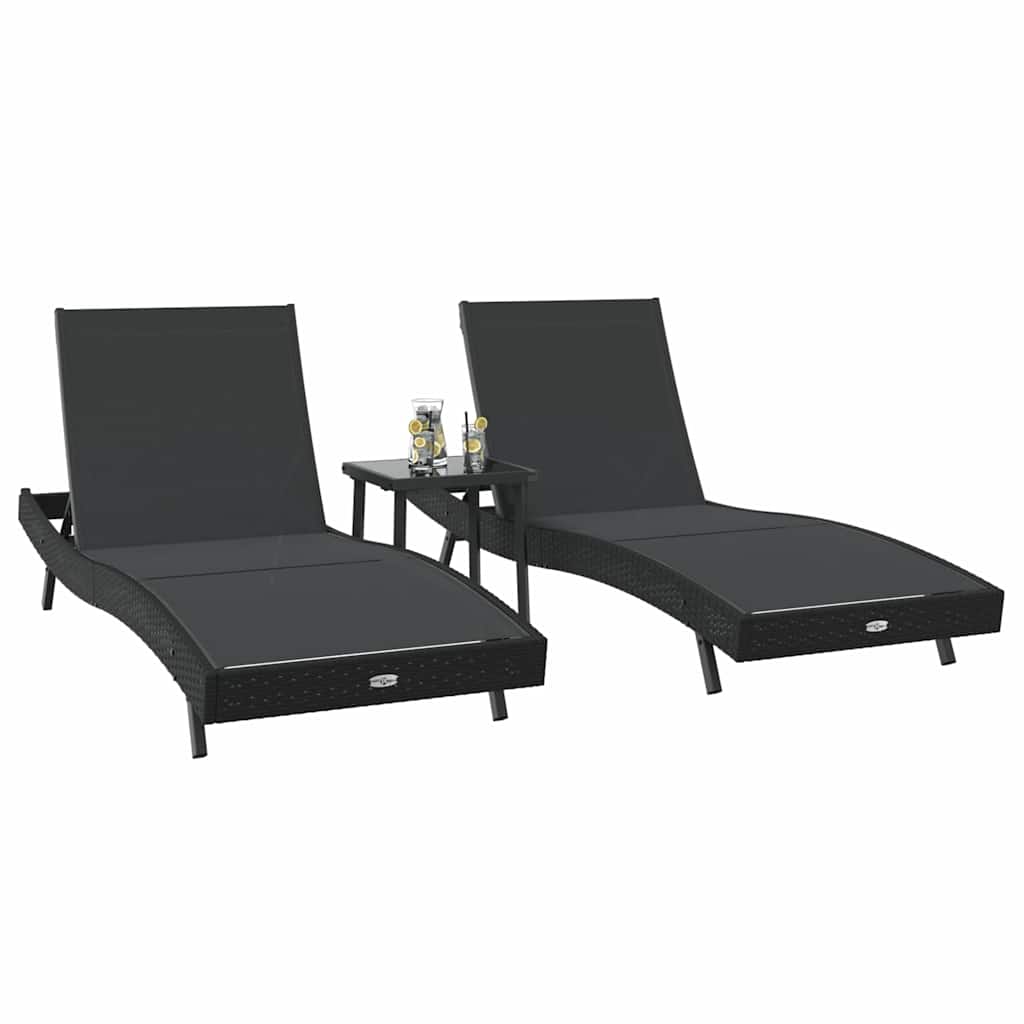 Sun Loungers 3 pcs Black 40 x 40 x 40.5 cm Poly Rattan