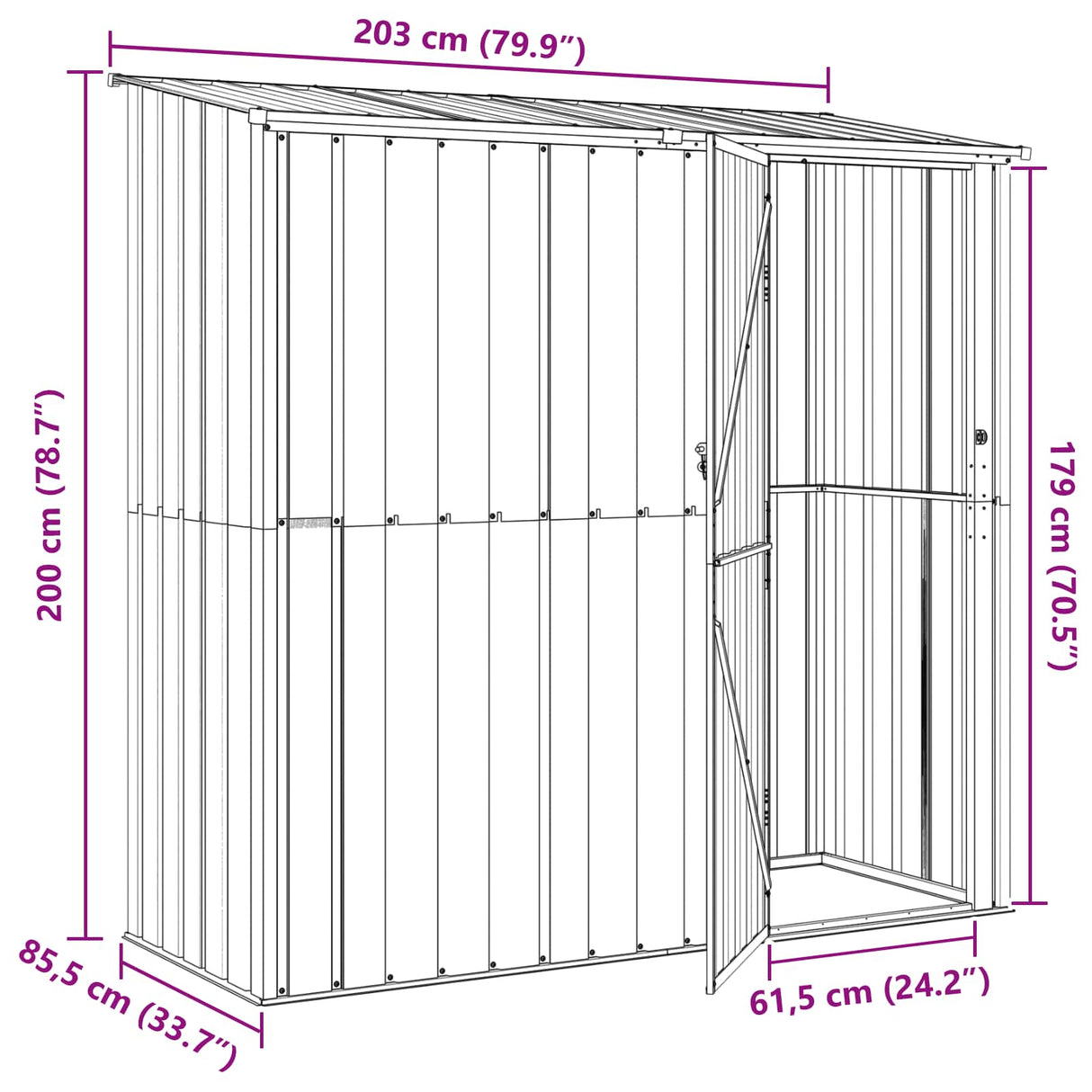 Garden Sheds Brown 203 x 85.5 x 200 cm Metal