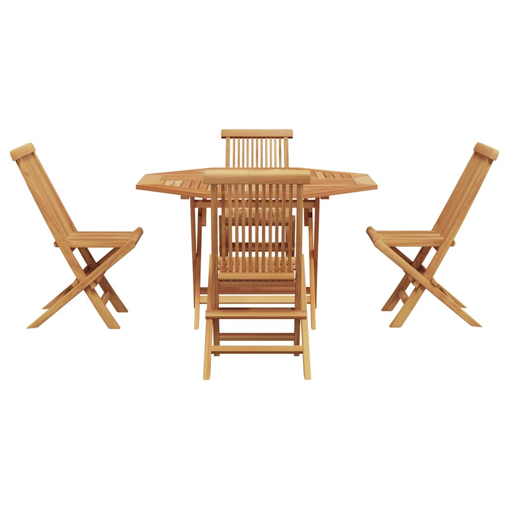 Garden Dining Set Folding 5 pcs Brown Solid Teak wood