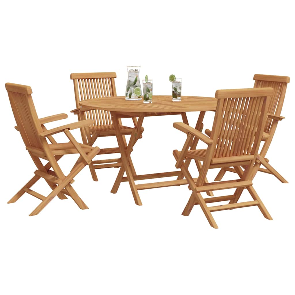 Garden Dining Set Folding 5 pcs Brown Solid Teak wood