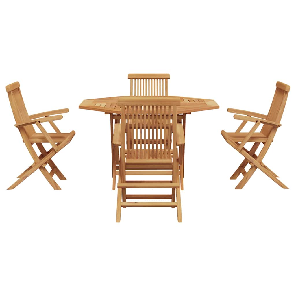 Garden Dining Set Folding 5 pcs Brown Solid Teak wood